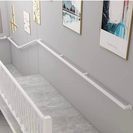 Junvstor Handrail for Stairs - White Square Tube Staircase Hand Rail Wall Mount Metal Bannister Support Rails, Safety Grab Bar Railing for Outdoor Entry Steps, Interior Exterior Stairway (2 FT)