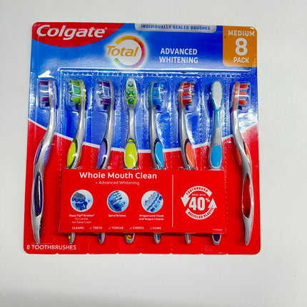 Colgate Total Advanced Whitening Toothbrush, 8-pack medium, whole mouth clean”