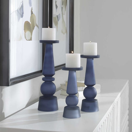 Uttermost Cassiopeia Candleholders Midnight Blue Set of 3 - New Open Box