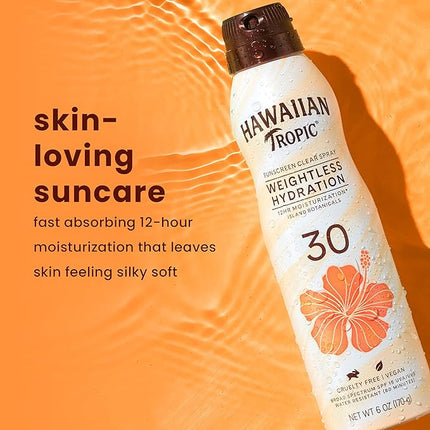 Hawaiian Tropic Weightless Hydration Clear Spray Sunscreen SPF 30, 6oz- New, Exp. 09/2024