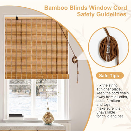 Natural Bamboo Roll Up Blinds for Windows, 48x72 Inch, Open Box