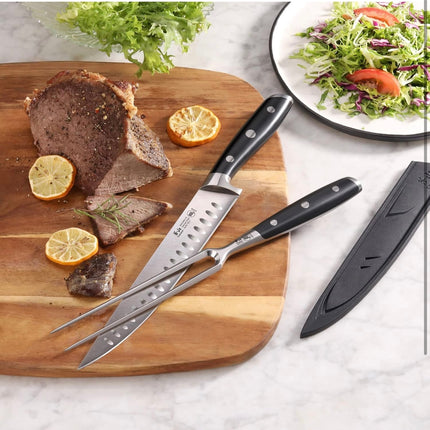 Cangshan 2-Piece Carving Knife Set with Fork, Black Handle, New
