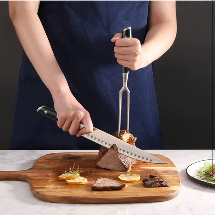 Cangshan 2-Piece Carving Knife Set with Fork, Black Handle, New