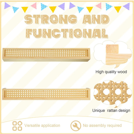 Qunclay 2 Pieces Rattan Floating Shelf 24 Inch - Boho Nursery Wall Shelves, Wicker Wall Shelf for Baby Room, Kids’ Bookcase - New Open Box