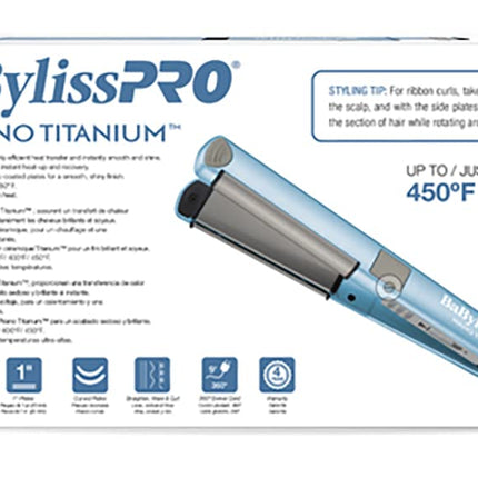 BaBylissPRO Nano Titanium Flat Iron Hair Straightener, 1" Curved Styler for Professional Salon Results and All Hair Types (New)