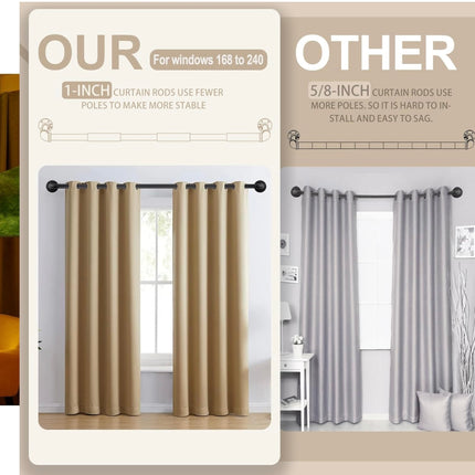 Rose Home Fashion Black Curtain Rods for Windows, 168-240 Inch, Open Box