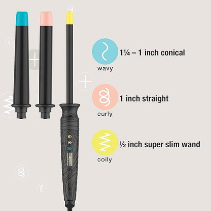Conair The Curl Collective 3-in-1 Ceramic Curling Wand with Interchangeable Barrels – Open Box