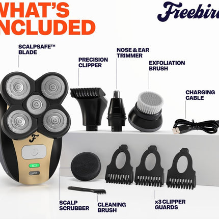 The FlexSeries Electric Head Hair Shaver - Freebird - Ultimate Men's Cordless Rechargeable Wet/Dry Skull & Bald Head Waterproof Razor, New