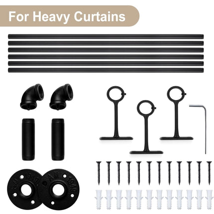 Rose Home Fashion Black Curtain Rods for Windows, 168-240 Inch, Open Box