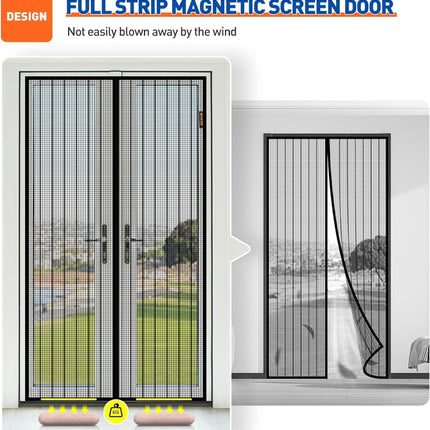 MAGZO Magnetic Screen Door with Full Strip Magnets, Fit Door Size 72 x 80 Inch, Screen Size 74” x 81” Magnets Door Net with Full Frame Hook & Loop for French Doors, Black, Open Box
