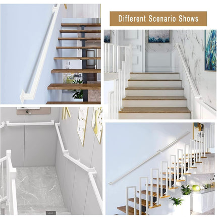 Junvstor Handrail for Stairs - White Square Tube Staircase Hand Rail Wall Mount Metal Bannister Support Rails, Safety Grab Bar Railing for Outdoor Entry Steps, Interior Exterior Stairway (2 FT)