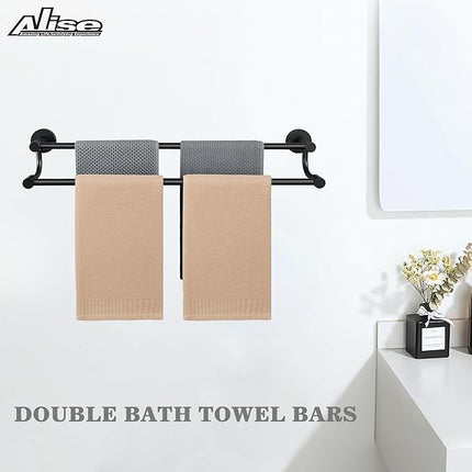 Alise Bath Double Towel Bars - New, Wall Mount, Matte Black, 24 Inch (GOY4600-B)