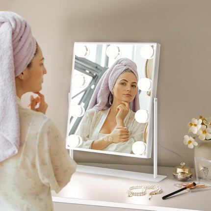 Vanity Mirror with Lights - Hollywood Lighted Makeup Mirror with 9 Dimmable Bulbs, 3 Color Lighting Modes, 10X Magnification, 360° Rotation (White) - Open Box