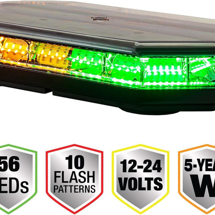 Buyers Products 15-Inch Octagonal Mini LED Light Bar - Amber/Green, 56 LEDs, Emergency Lights, New