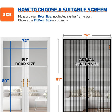 MAGZO Magnetic Screen Door with Full Strip Magnets, Fit Door Size 72 x 80 Inch, Screen Size 74” x 81” Magnets Door Net with Full Frame Hook & Loop for French Doors, Black, Open Box