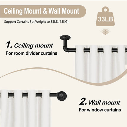 Rose Home Fashion Black Curtain Rods for Windows, 168-240 Inch, Open Box