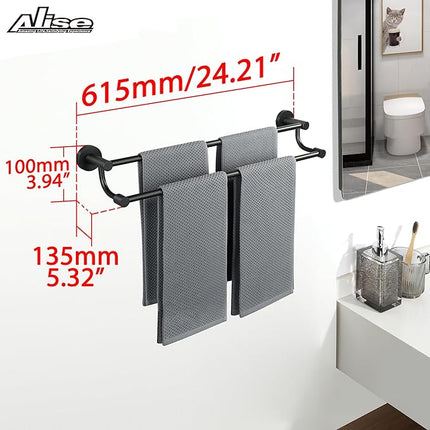 Alise Bath Double Towel Bars - New, Wall Mount, Matte Black, 24 Inch (GOY4600-B)