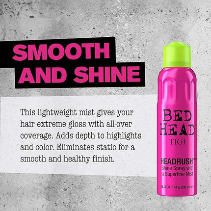TIGI Bed Head Headrush Shine Mist, Unisex 5.07 oz – Lightweight Hair Shine Spray – New