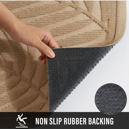 Beige Door Mat with Leaf Pattern, Non-Slip, Indoor/Outdoor, 36x24 - Open Box New