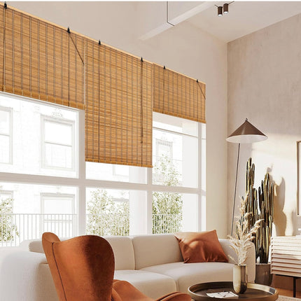 Natural Bamboo Roll Up Blinds for Windows, 48x72 Inch, Open Box