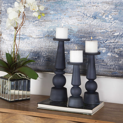 Uttermost Cassiopeia Candleholders Midnight Blue Set of 3 - New Open Box