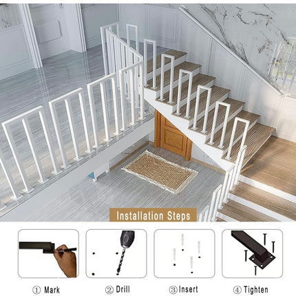 Junvstor Handrail for Stairs - White Square Tube Staircase Hand Rail Wall Mount Metal Bannister Support Rails, Safety Grab Bar Railing for Outdoor Entry Steps, Interior Exterior Stairway (2 FT)
