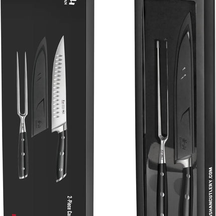 Cangshan 2-Piece Carving Knife Set with Fork, Black Handle, New
