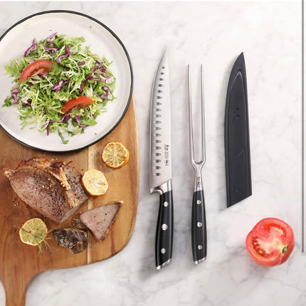 Cangshan 2-Piece Carving Knife Set with Fork, Black Handle, New