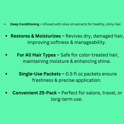 DESIGNLINE Olive Oil Hair Masque – 0.5 fl oz Packets (Pack of 25) – Deep Conditioning Treatment – New