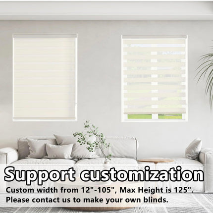 Persilux Zebra Roller Blinds Dual Layer Sheer Shades - Beige, 32” W x 72” H (Open Box)