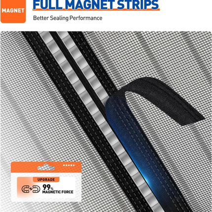 MAGZO Magnetic Screen Door with Full Strip Magnets, Fit Door Size 72 x 80 Inch, Screen Size 74” x 81” Magnets Door Net with Full Frame Hook & Loop for French Doors, Black, Open Box