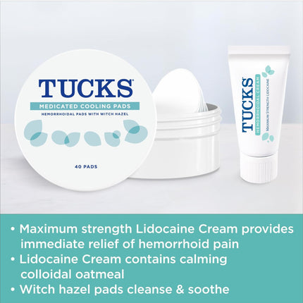 Tucks Multi-Care Relief Kit Witch Hazel Pads - Hemorrhoid Treatment and Relief, 40ct & Lidocaine Cream - 0.5oz
