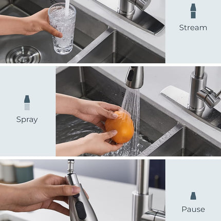 FORIOUS Kitchen Faucet - Open Box, Brushed Nickel with Pull Down Sprayer, High Arc Single Handle,