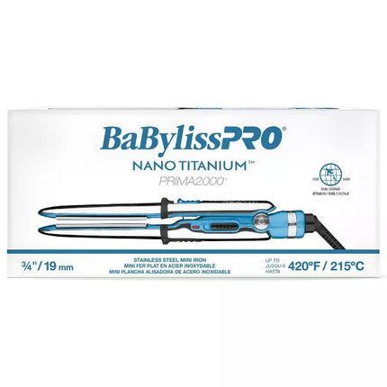 BaBylissPRO Nano Titanium Prima2000 Stainless Steel Mini Straightening Flat Iron - Blue, 0.75" (New)