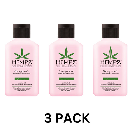 Hempz Pomegranate Herbal Body Moisturizer – 2.25 oz, Pack of 3 – Hydrating Lotion with Pure Hemp Seed Oil – New