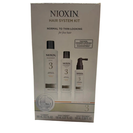 Nioxin System Kit 3: Cleanser 10 oz, Scalp Therapy Conditioner 5 oz, Scalp Treatment 3 oz – For Colored Hair with Light Thinning – New