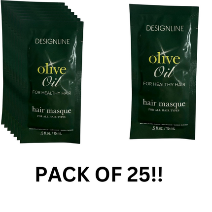 DESIGNLINE Olive Oil Hair Masque – 0.5 fl oz Packets (Pack of 25) – Deep Conditioning Treatment – New