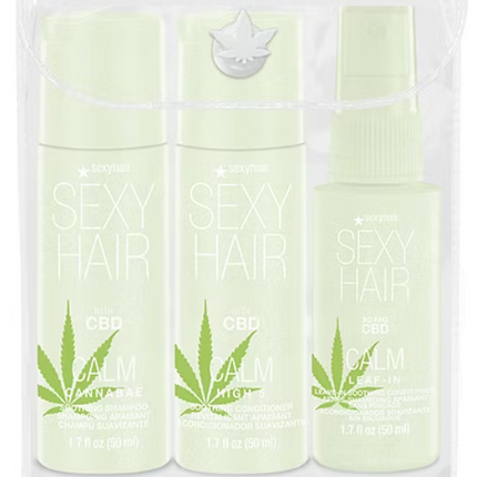 Calm SexyHair Cannabae CBD Soothing Shampoo & High 5 Conditioner Set - 1.7 oz Each – Travel-Size CBD-Infused Hair Care
