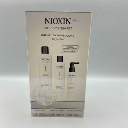 Nioxin System 1 Kit for Natural Hair with Light Thinning – 10.1 oz Shampoo, 10.1 oz Conditioner, 3.38 oz Scalp & Hair Treatment – New