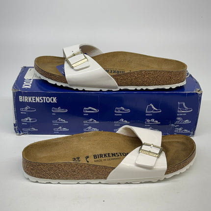 Birkenstock Madrid Birko-Flor Patent White Sandals Size 8 Women’s New