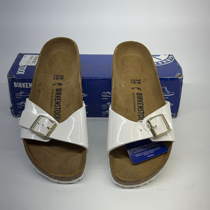 Birkenstock Madrid Birko-Flor Patent White Sandals Size 8 Women’s New