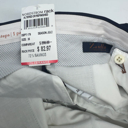 Zanella Men’s Dress Pants Navy Blue Size 36 Flat-Front Tailored Trousers New