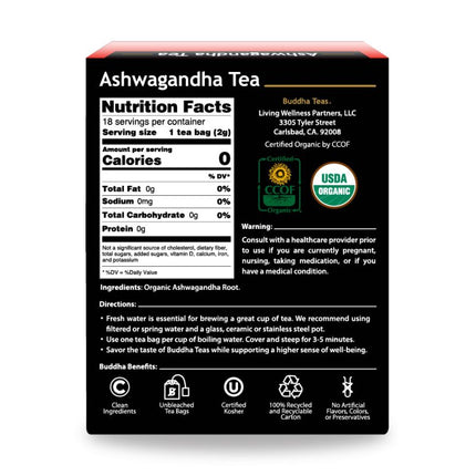 Buddha Teas Ashwagandha Herbal Tea - 18 Tea Bags (New)