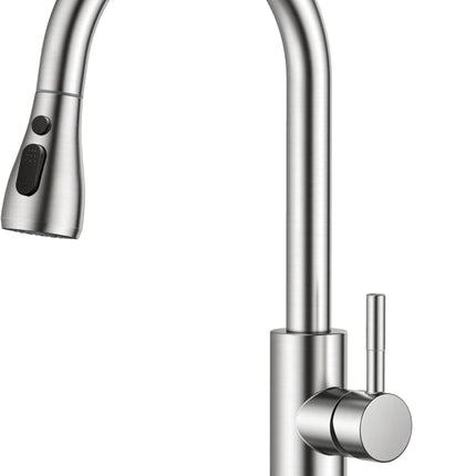 FORIOUS Kitchen Faucet, brushed nickel, pull down sprayer, high arc single handle, stainless steel”