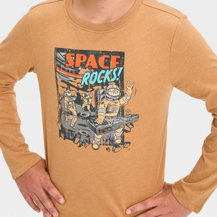 Boys' Long Sleeve 'Space Rocks!' Graphic T-Shirt - Cat & Jack™, New, Light Brown, Size- 6,8,10