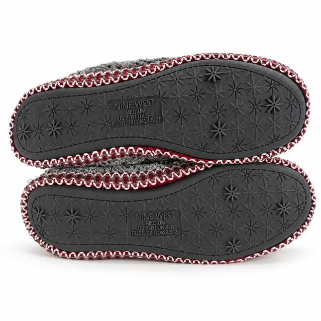Nine West Women’s Cable Knit Slipper Boots with Faux Fur Trim – Gray