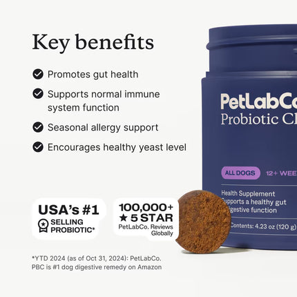 PetLab Co Probiotic Chew Pork Flavor Dogs 12+ Weeks 30 Soft Chews Exp. 08/2026