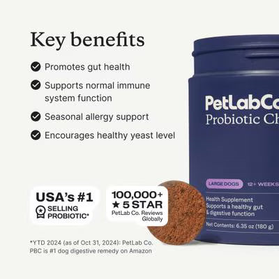 PetLabCo. Probiotics Pork Flavored Soft Chew Supplement for Large Dogs, 30 count Exp. 08/2026
