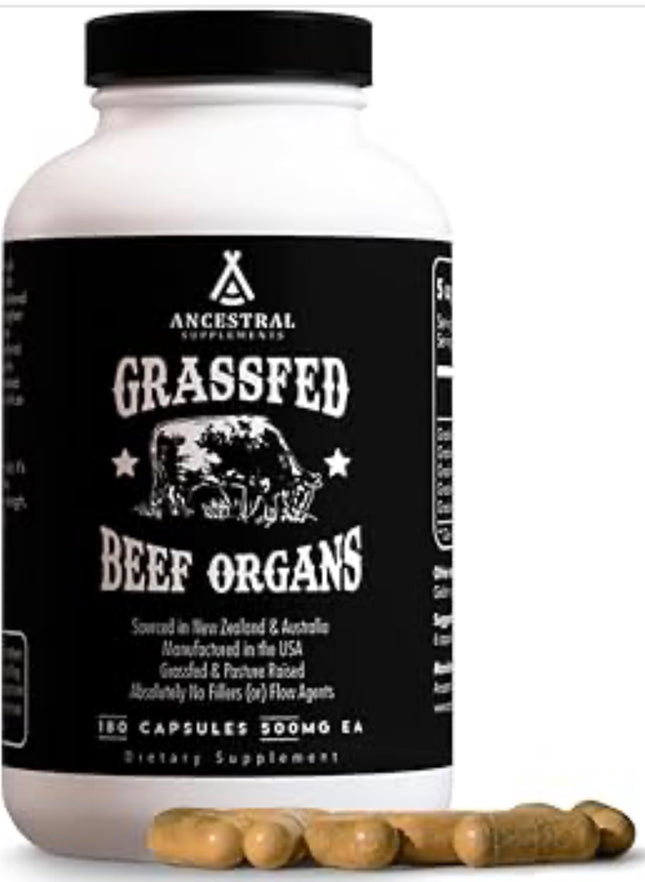 Ancestral Supplements Grass Fed Beef Organs 180ct Capsules Black/White