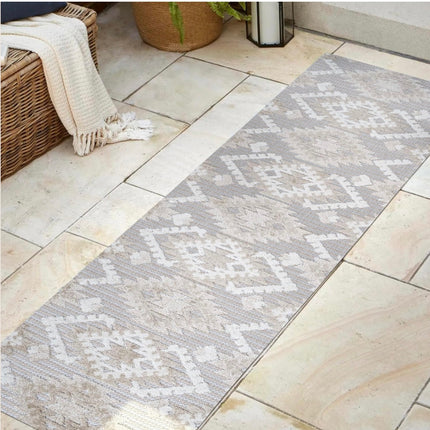 JONATHAN Y SBH107A-28 Sumak High-Low Pile Neutral Diamond Kilim Indoor Outdoor Area Rug (2 ft x 6 ft)